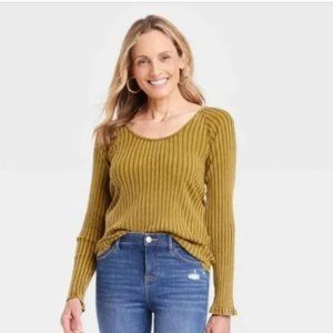 Knox Rose Slim Fit Long Sleeve Ribbed Shirt Olive Size XL